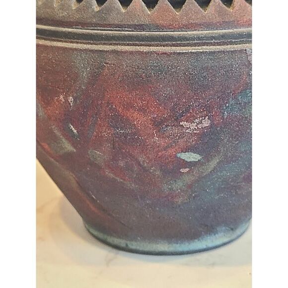 John Melkonian Raku Studio Pottery Vase Incised Triangle Design Signed 2010 EUC - Picture 10 of 16